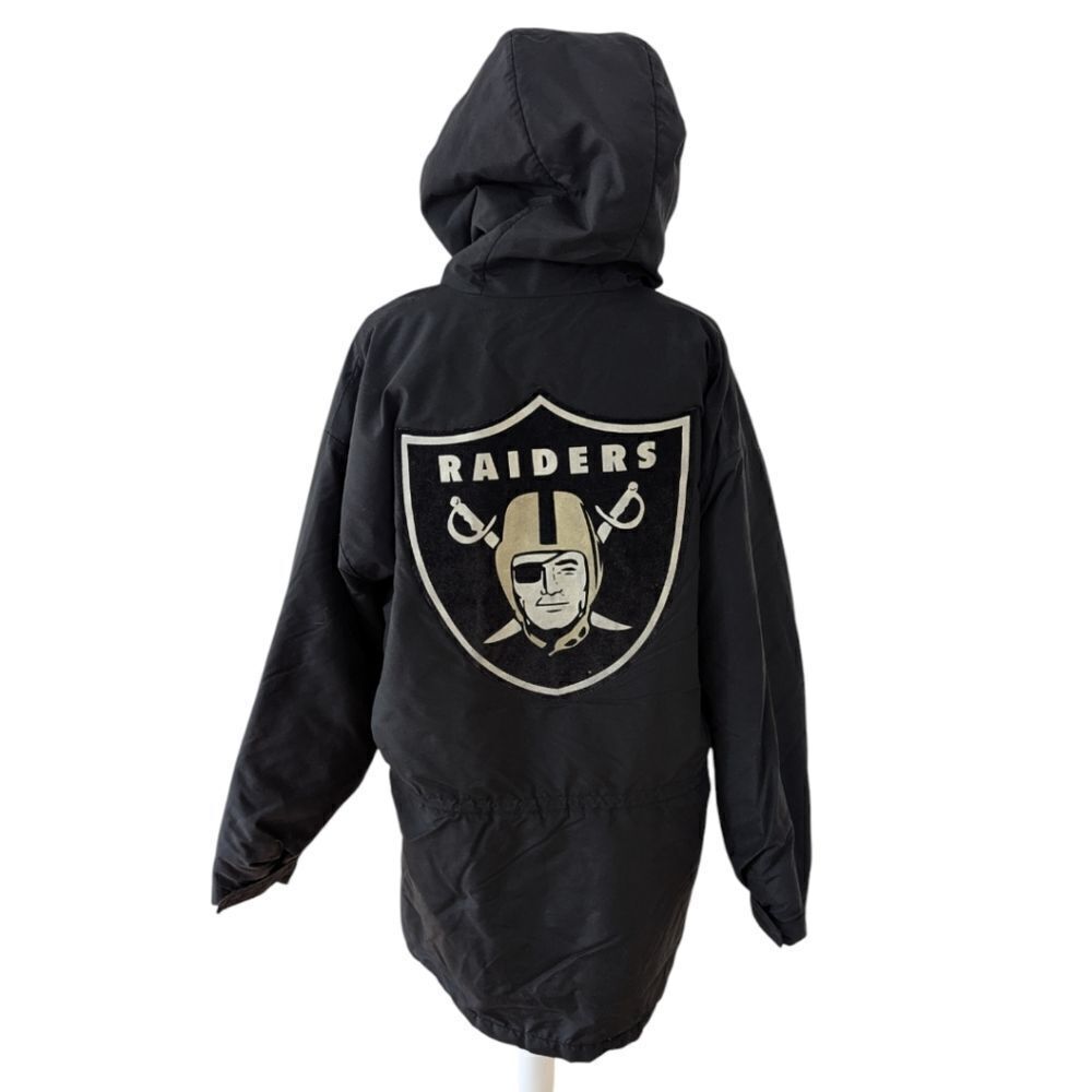 Vintage Oakland Raiders x Locker Line Big Logo Black Hooded Parka Jacket Size L